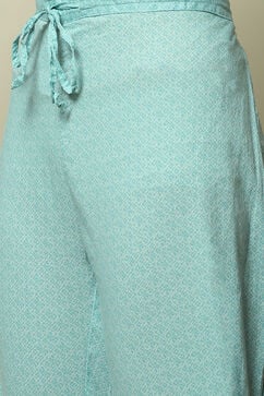 Turquoise Cotton A-Line Kurta Palazzo Suit Set image number 2