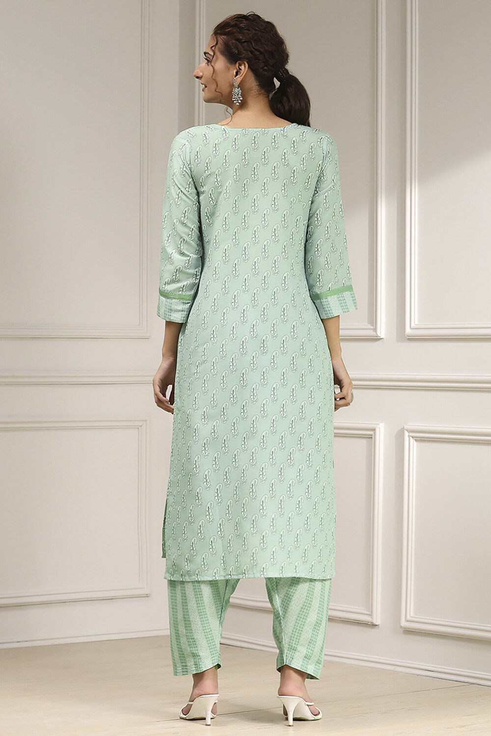 Beige Cotton Modal Digital Print Unstitched Suit Set image number 5