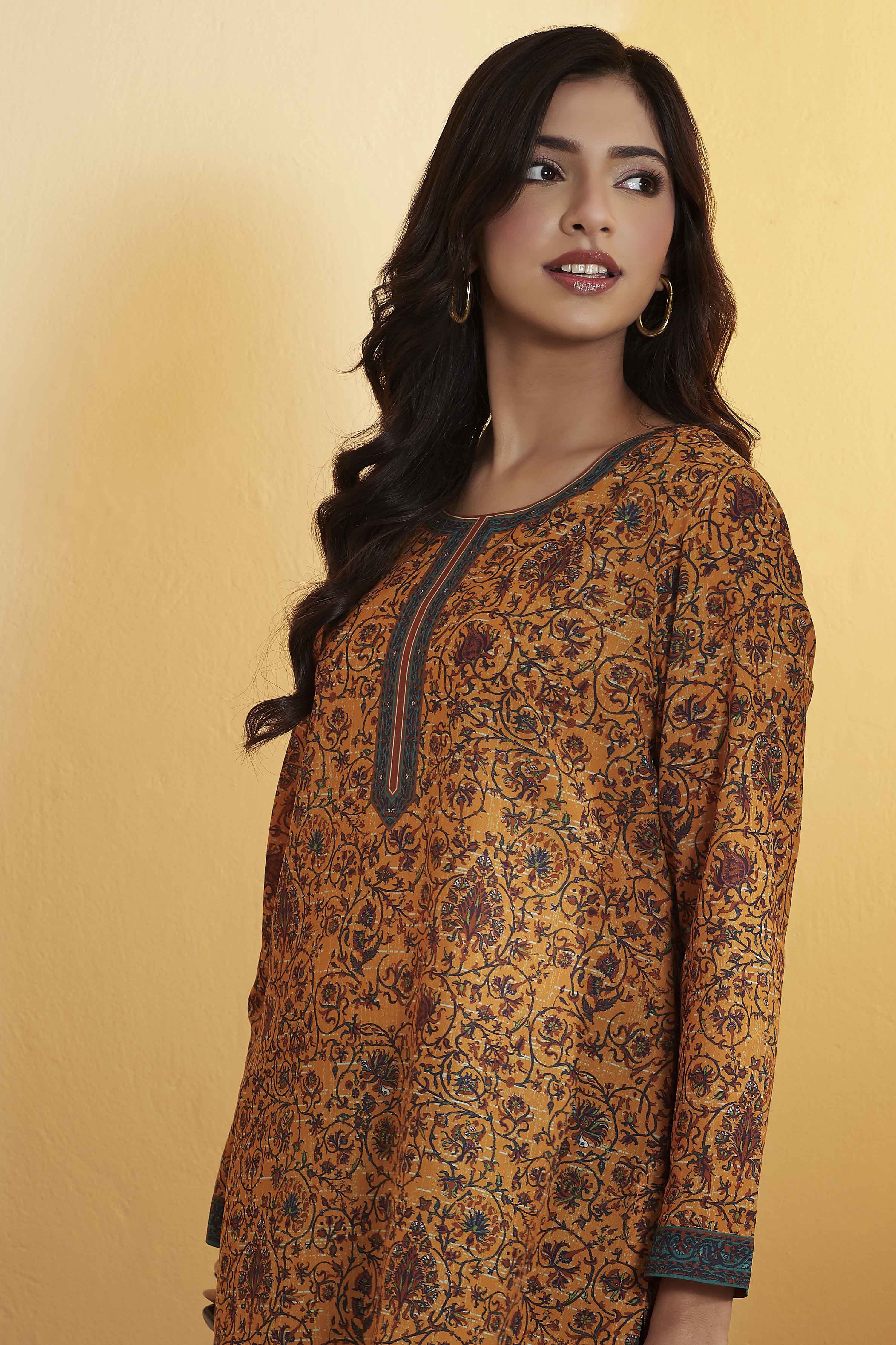 Mustard Polyester Straight Top image number 1