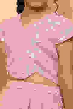 Peach-Toned Poly Chanderi Embellished Straight Lehenga Set image number 1