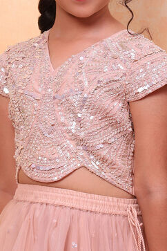 Peach-Toned Poly Chanderi Embellished Straight Lehenga Set image number 1