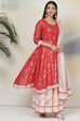 Red Poly Cotton Lehenga Set image number 6