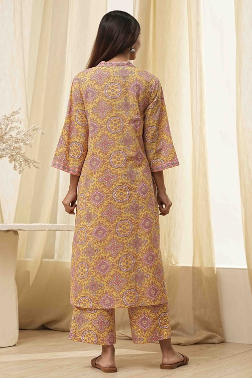 Green Cotton Printed Straight Suit Set image number 4