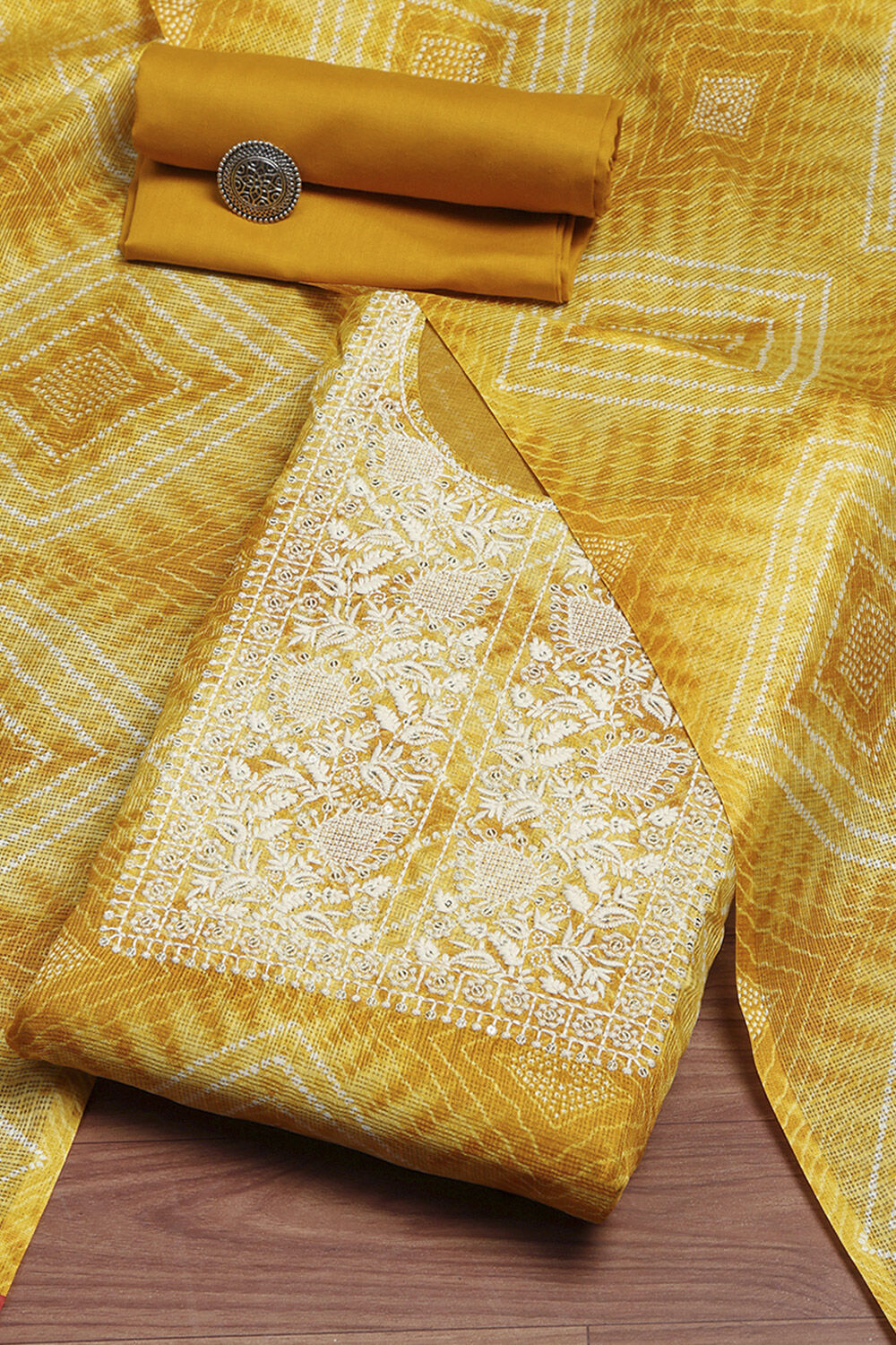 Pink Cotton Machine Embroidered Unstitched Suit Set image number 0