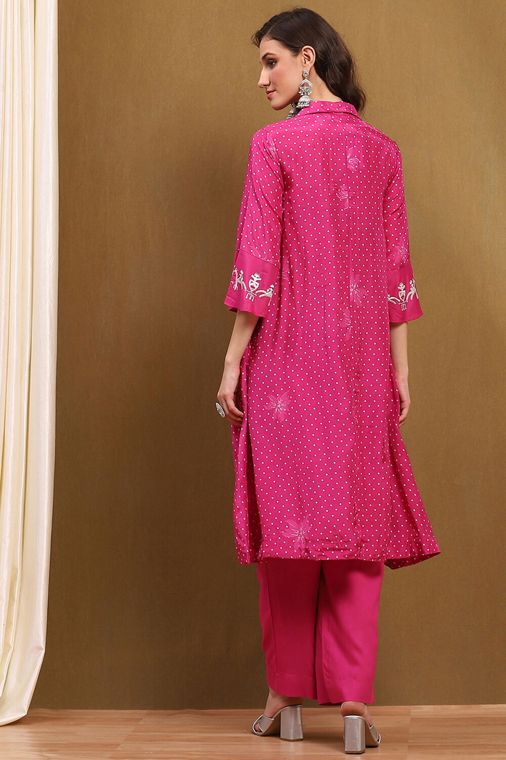 Yellow Bandhani Printed A-Line Suit Set image number 4