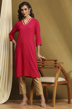 Fuchsia Solid Straight Kurta image number 0