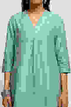 Powder Blue Solid Festive Straight Suit Set image number 1