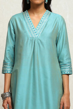 Powder Blue Solid Festive Straight Suit Set image number 1