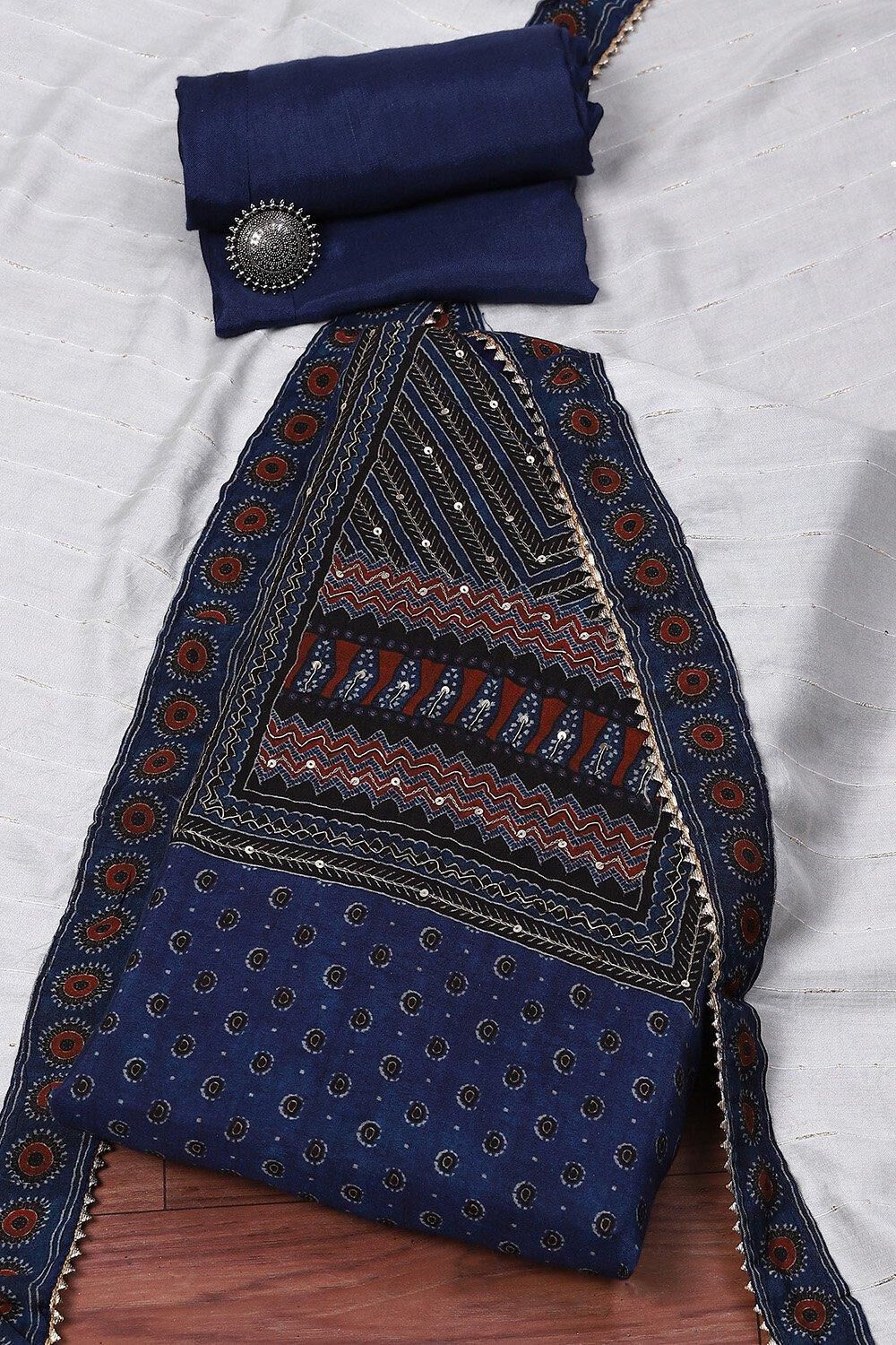 Blue Modal Digital Print Unstitched Suit Set image number 0