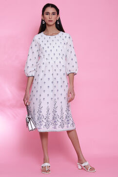 White And Blue Cotton Printed Kurta Dress image number 0