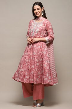 Pink Cotton Anarkali Suit Set image number 3