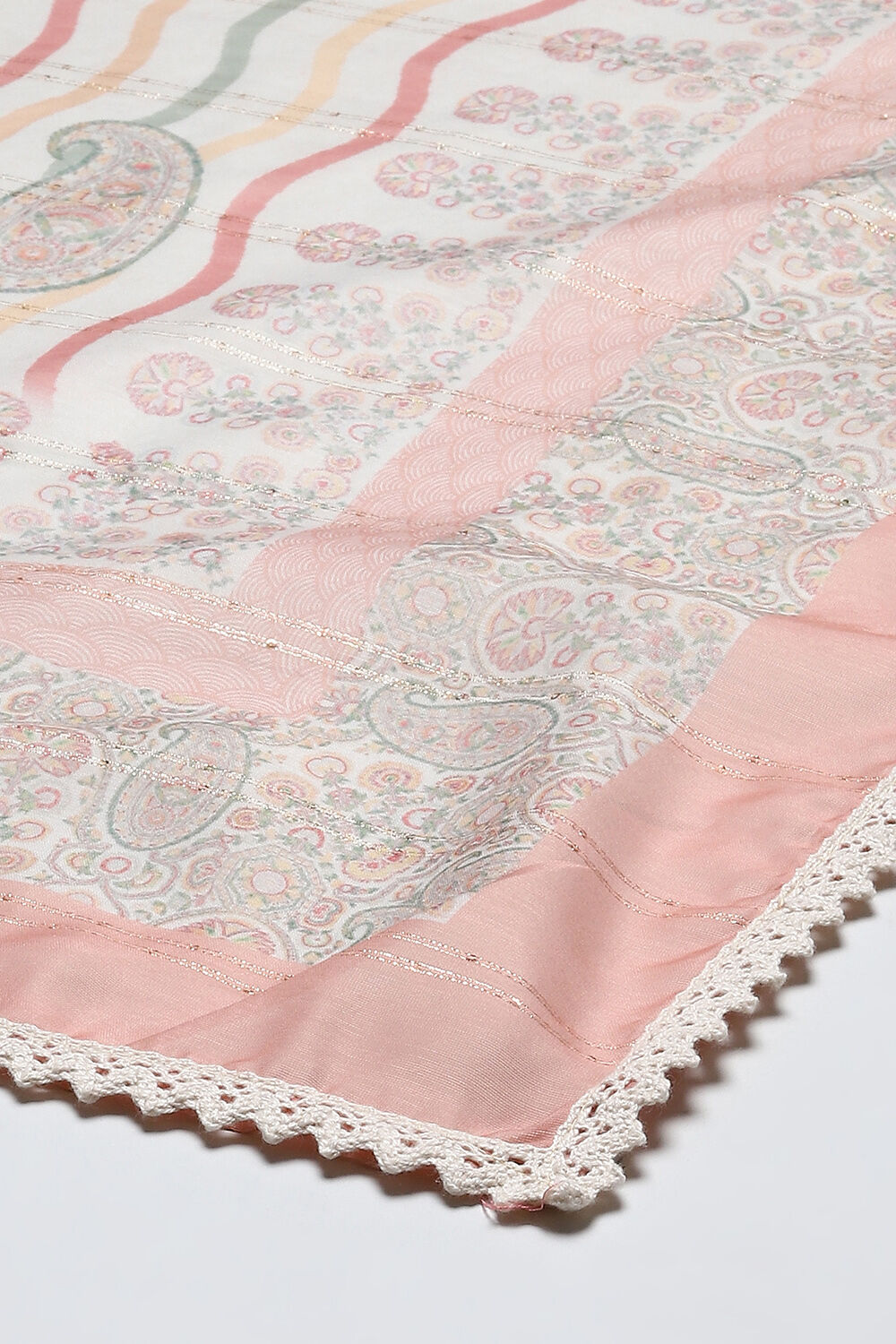 Beige Chanderi Blend Machine Embroidered Unstitched Suit Set image number 4