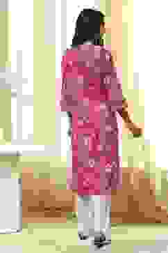 Pink Pure Cotton Floral Straight Kurta image number 3
