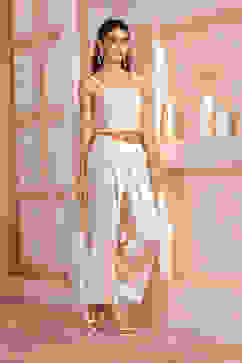 Natural White Embroidered Anarkali Fusion Set image number 7