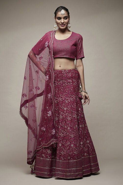 Wine Viscose Lehenga Set image number 5