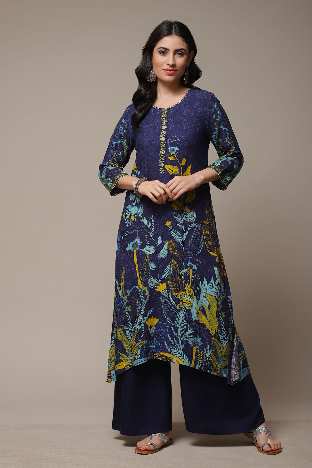 Ecru Rayon Straight Printed Kurta image number 1