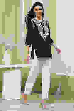 Black Embroidered Straight Short Kurta image number 0