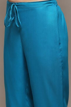 Turquoise LIVA Gathered Yarndyed Kurta Afgan Pant Suit Set image number 2