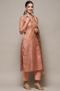 Earthy Peach Tissue Unstitched Suit set image number 7