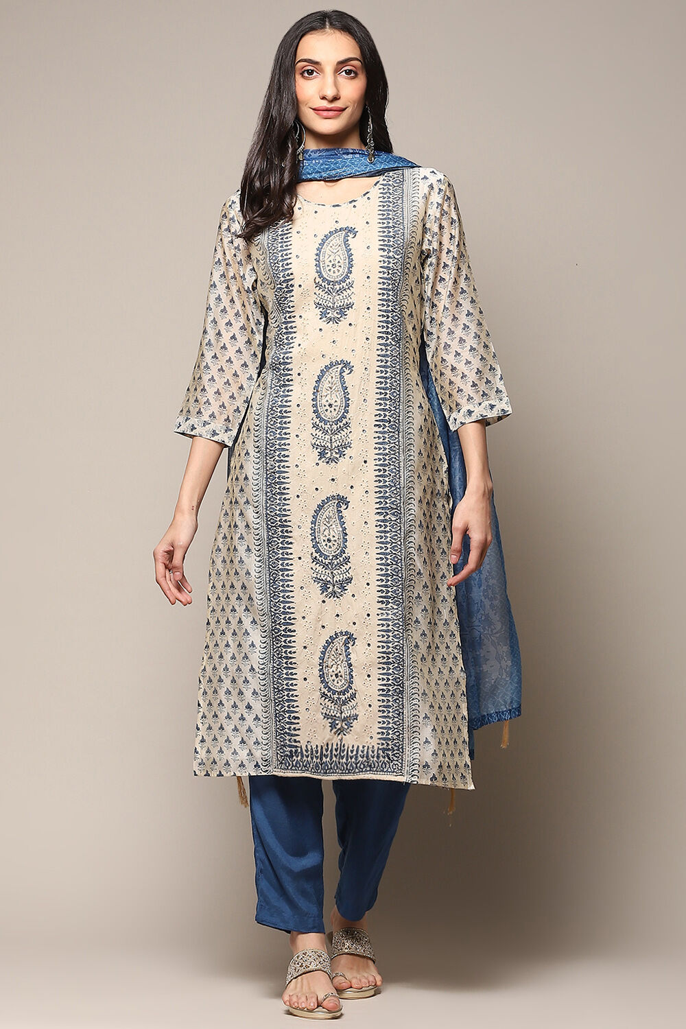 Beige Pink Chanderi Unstitched Suit set image number 8