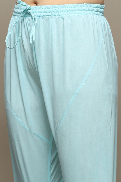Sea Blue Cotton Blend Anarkali Kurta Churidar Suit Set image number 2