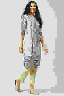 Beige LIVA Straight Printed Kurta image number 3