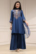 Navy Blue Embroidered Straight Suit Set image number 6