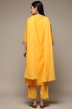 Yellow Cotton Blend Straight Kurta Pants Suit Set image number 4