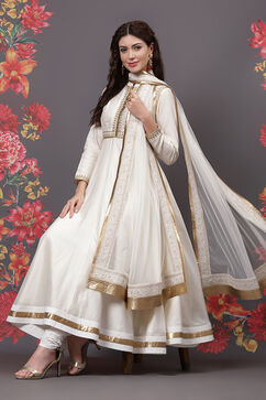 Rohit Bal Off White Cotton Silk Anarkali Yarndyed Suit Set image number 7