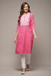 Pink Cotton Blend Straight Printed Kurta image number 1