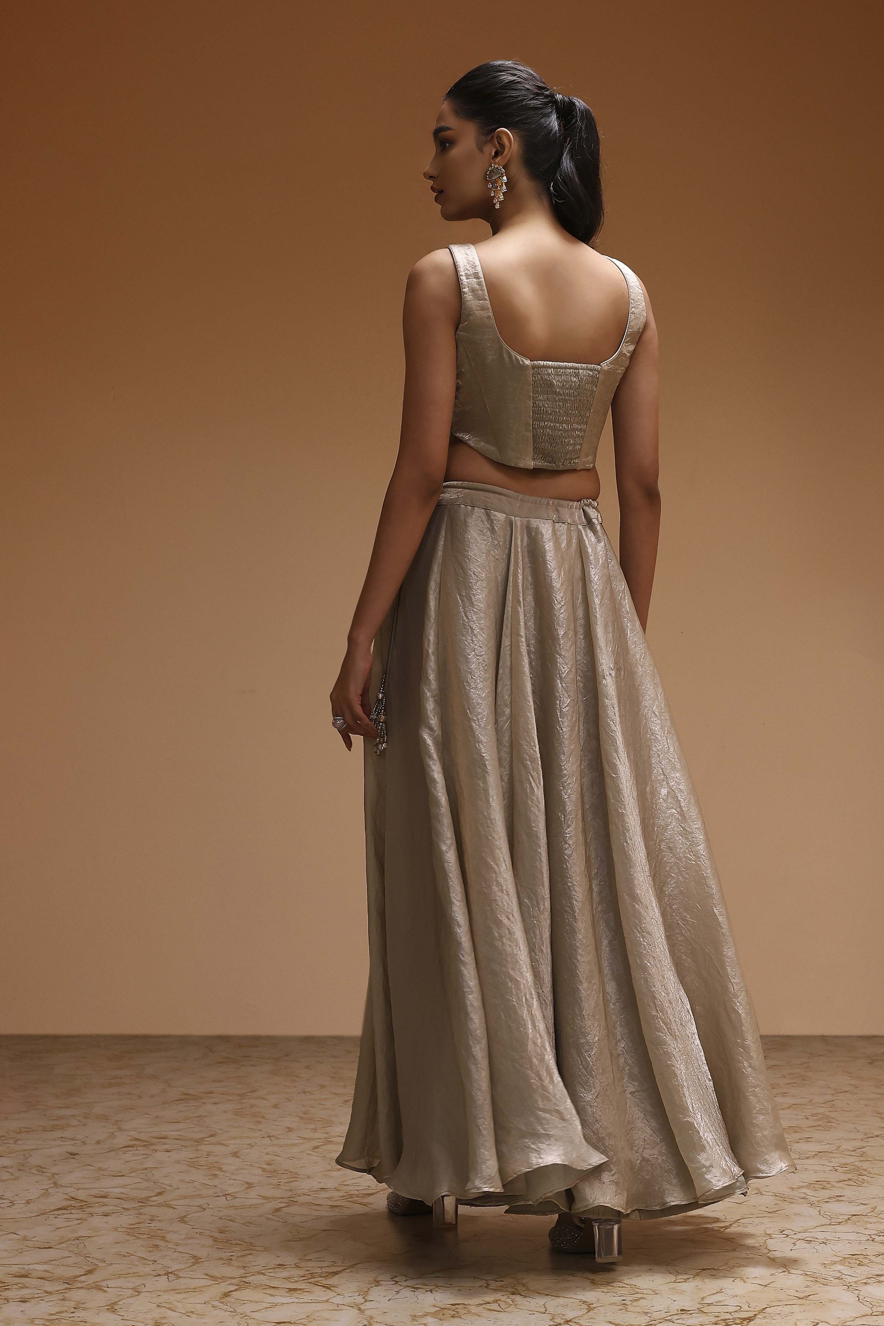 Grey Polyester Floral Embroidered Lehenga Set image number 7