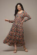 Beige & Brown Cotton Blend Flared Printed Dress image number 0