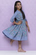 Blue Cotton Kalidar Printed Dress