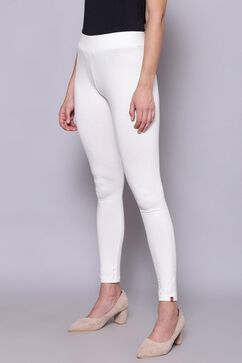 White Cotton Blend Solid Leggings image number 2