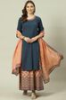 Blue Solid Cotton Straight Kurta Sharara Suit Set image number 6