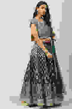 Teal Art Silk Lehenga Set image number 6