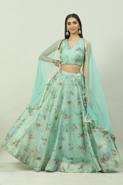 Sea Green Cotton Blend Lehenga Set image number 0