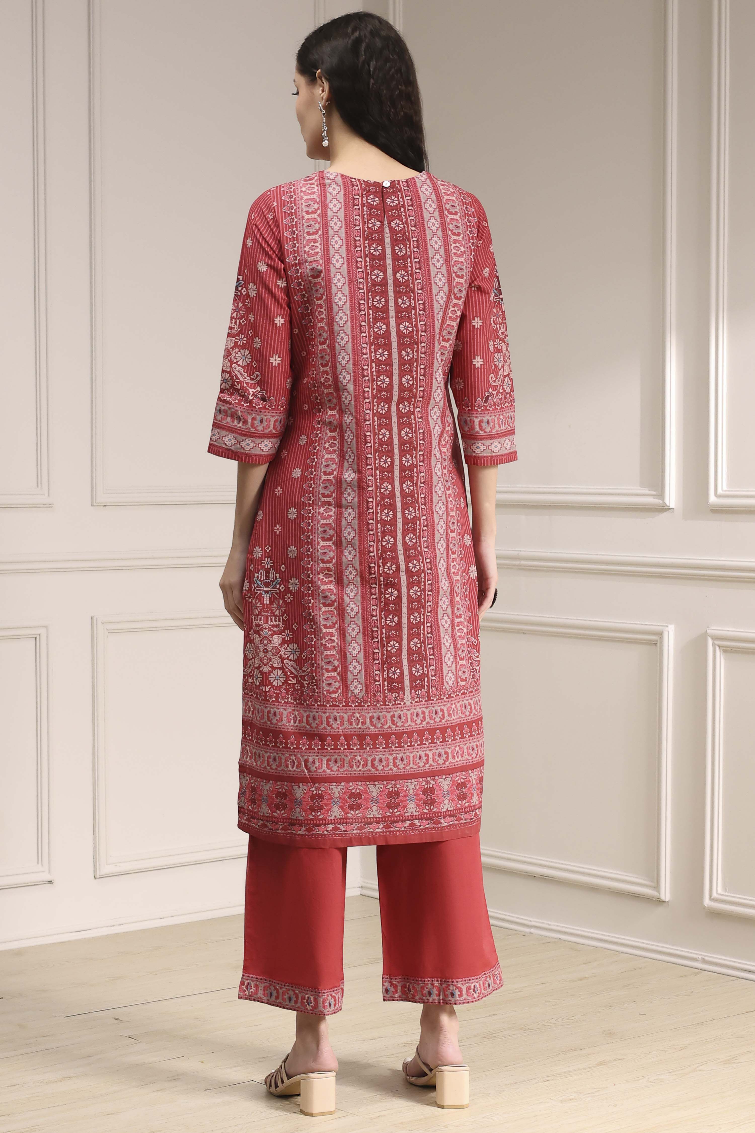 Grey Cotton Printed Straight Suit Set image number 4