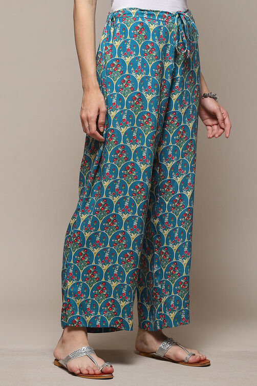 Teal LIVA Printed Pants image number 3