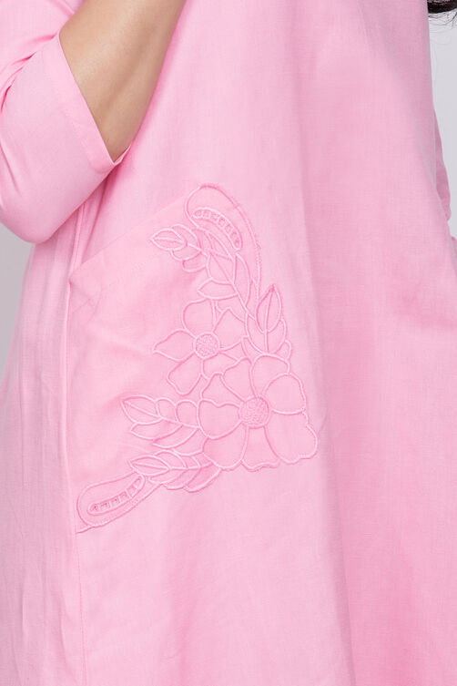 Pink Cotton A-Line Yarndyed Kurta image number 1