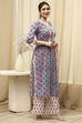 Slate Blue Cotton Hand Block Print Unstitched Suit Set image number 6
