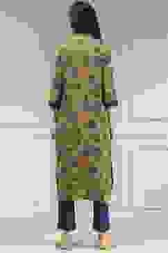 Mustard Yellow Printed Straight Kurta image number 3