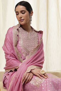 Powder Pink Embroidered Straight Suit Set image number 4
