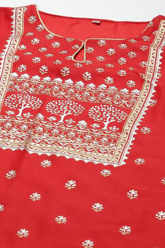 Red Art Silk Layered Kurta Churidar Suit Set image number 2
