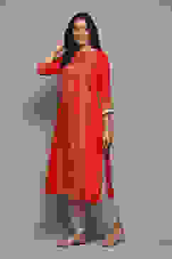 Fuchsia Rayon Straight Printed Kurta image number 2