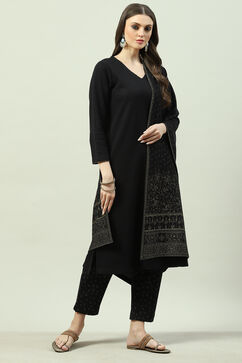 Black Acrylic Straight Kurta Pant Suit Set image number 3