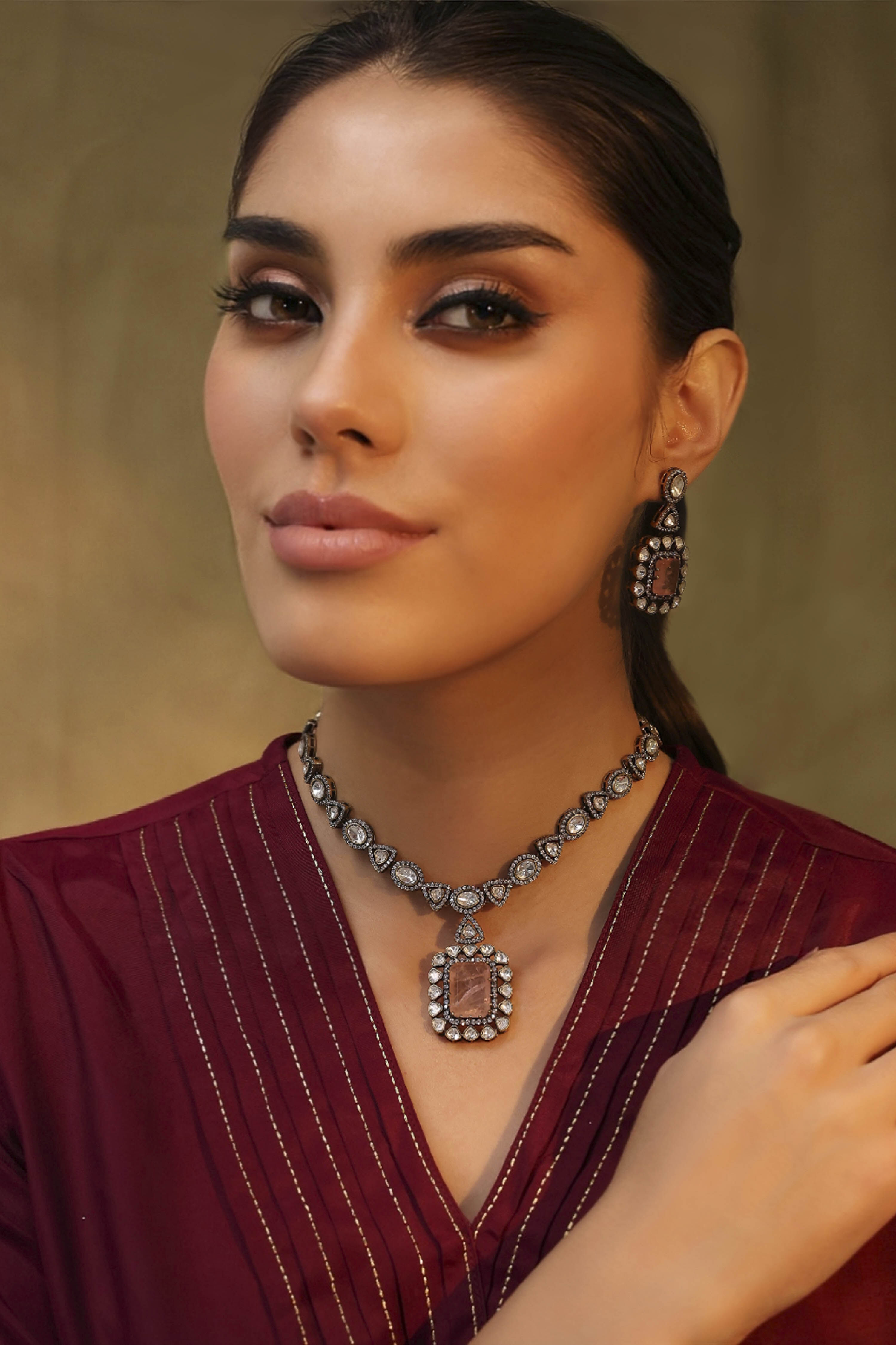 Light Pink Brass Kundan Set image number 3