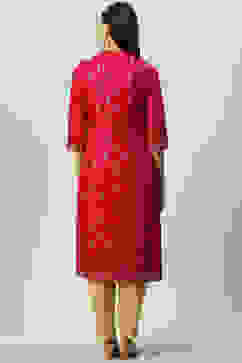Fuchsia LIVA Straight Printed Kurta image number 3