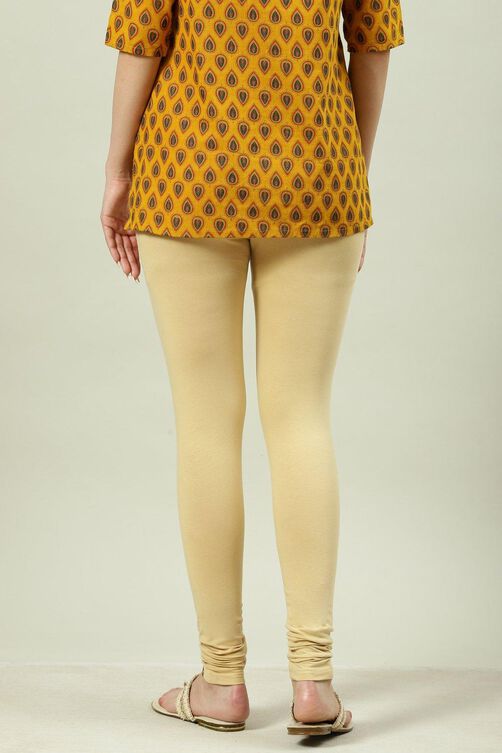 Beige Cotton Blend Solid Churidar image number 4