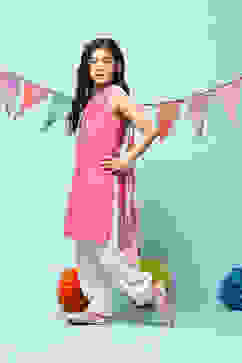 Pink Cotton Blend Straight Kurta Relaxed Salwar Suit Set image number 5